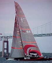Alinghi Close Hauled at Newport Bridge