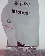 Alinghi and Oracle running downwind.